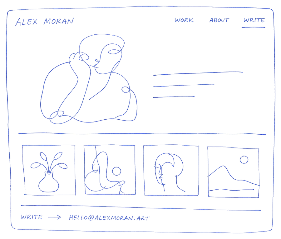 hand-drawn landing page, Alex Moran