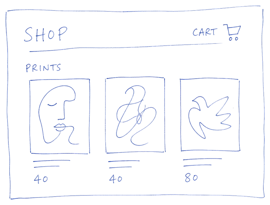hand-drawn shop prints, Alex Moran
